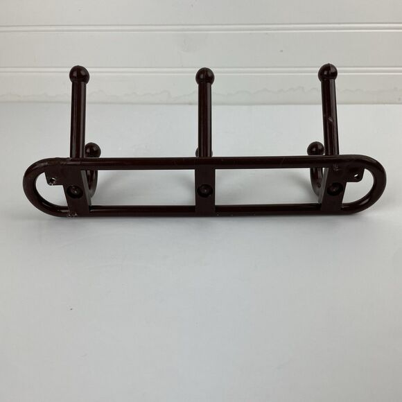 Vintage 80s Brown Plastic Wall Mounted 3 Hooks Hanger Yaffa Style Retro Entryway - Picture 3 of 11